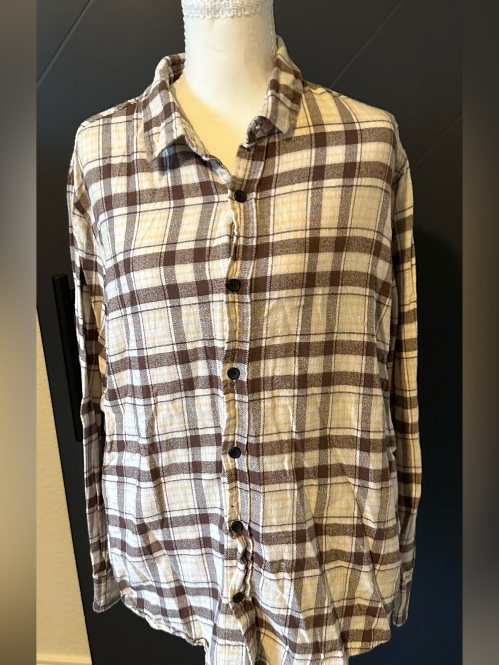 Men's Patagonia Brown and Cream Plaid Button-Up Shirt